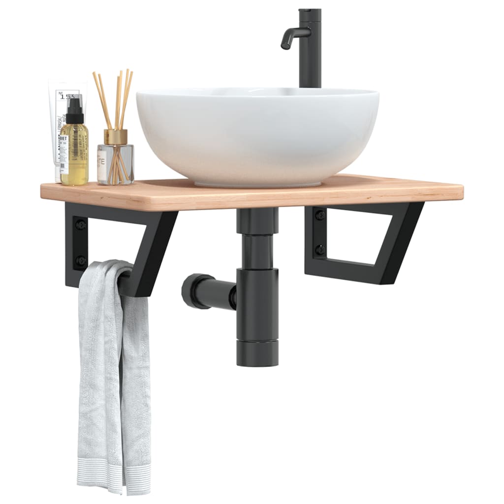 Ripiano a Parete per Lavabo in Acciaio e Massello di Rovere | homemem39