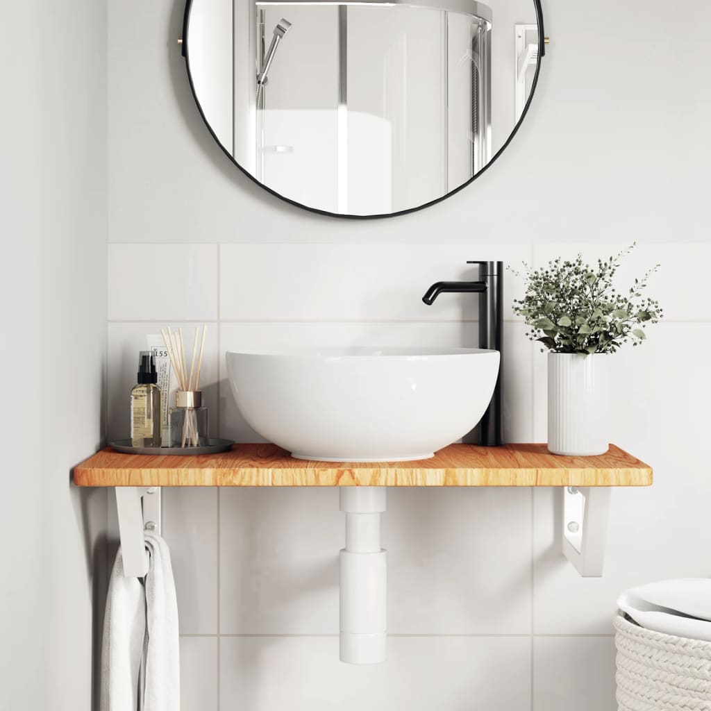 Ripiano a Parete per Lavabo in Acciaio e Massello di Rovere | homemem39