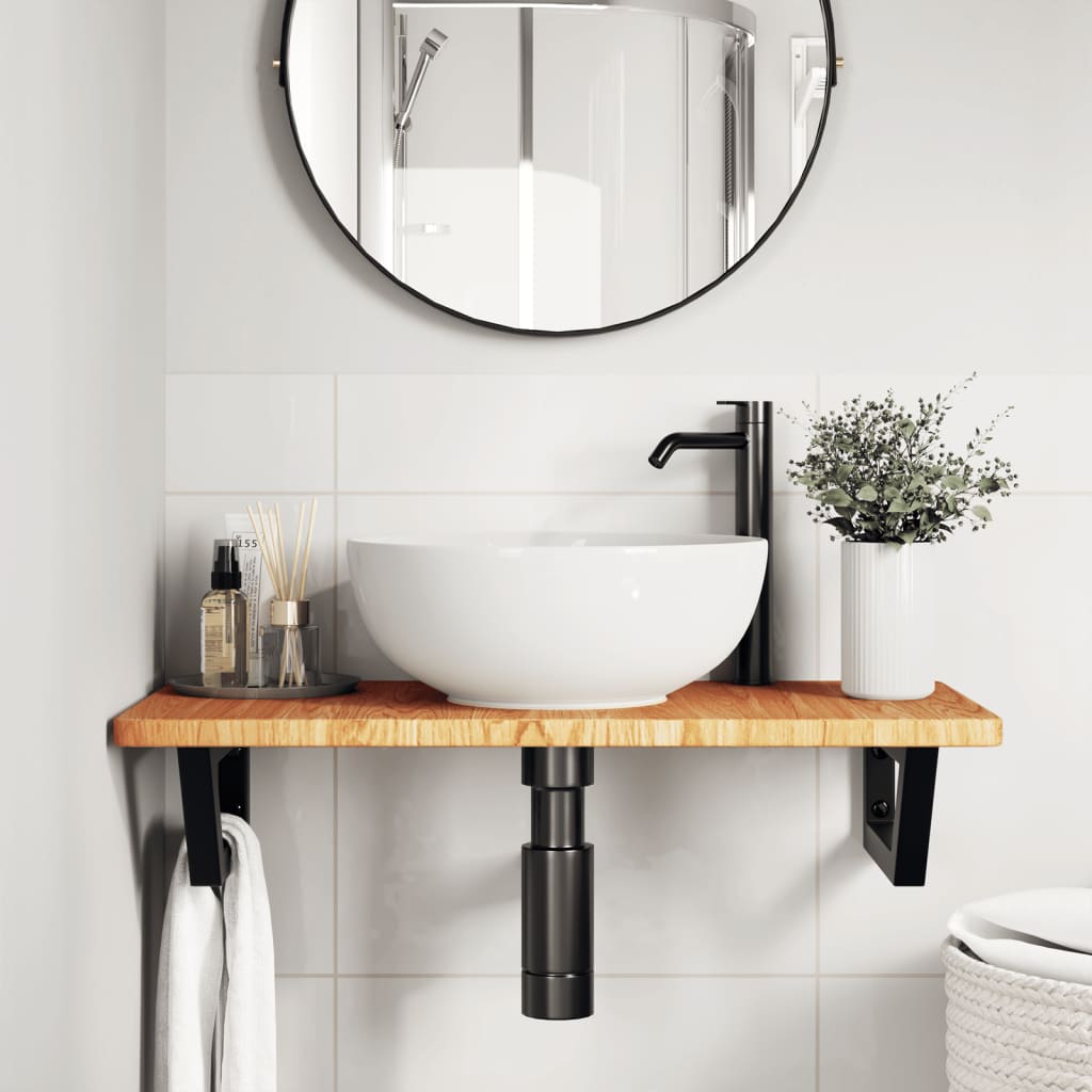Ripiano a Parete per Lavabo in Acciaio e Massello di Rovere | homemem39