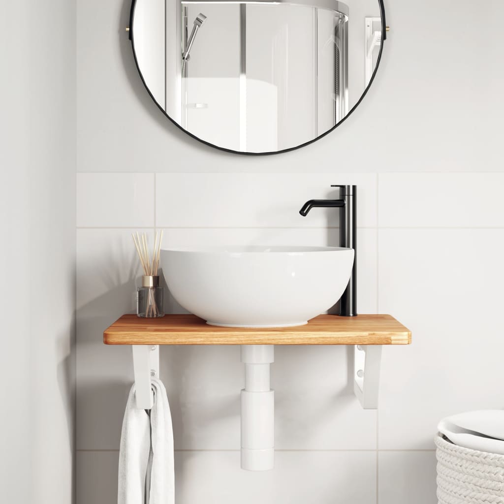 Ripiano a Parete per Lavabo in Acciaio e Massello di Rovere | homemem39