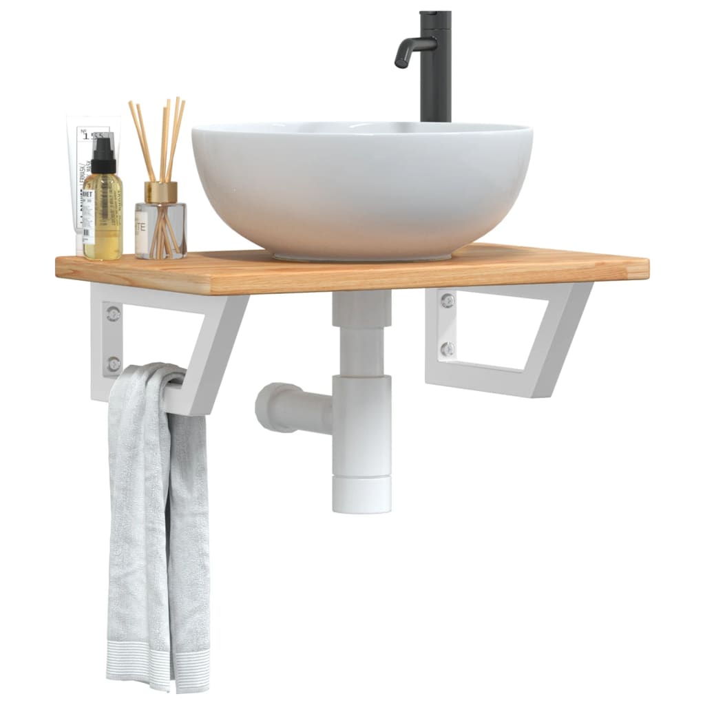 Ripiano a Parete per Lavabo in Acciaio e Massello di Rovere | homemem39