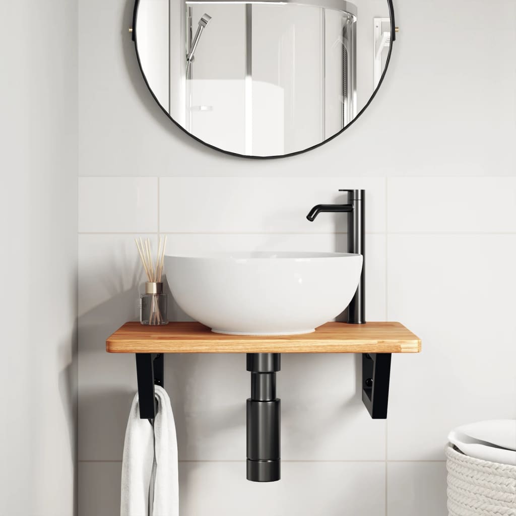 Ripiano a Parete per Lavabo in Acciaio e Massello di Rovere | homemem39