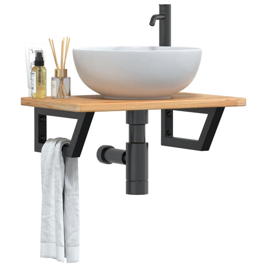 Ripiano a Parete per Lavabo in Acciaio e Massello di Rovere - homemem39