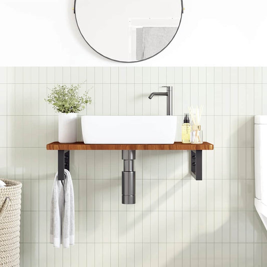 Ripiano a Parete per Lavabo in Acciaio e Massello di Rovere | homemem39