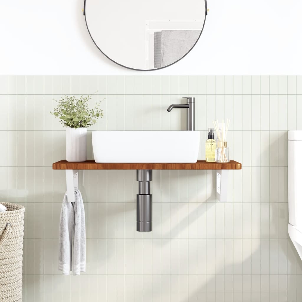 Ripiano a Parete per Lavabo in Acciaio e Massello di Rovere | homemem39