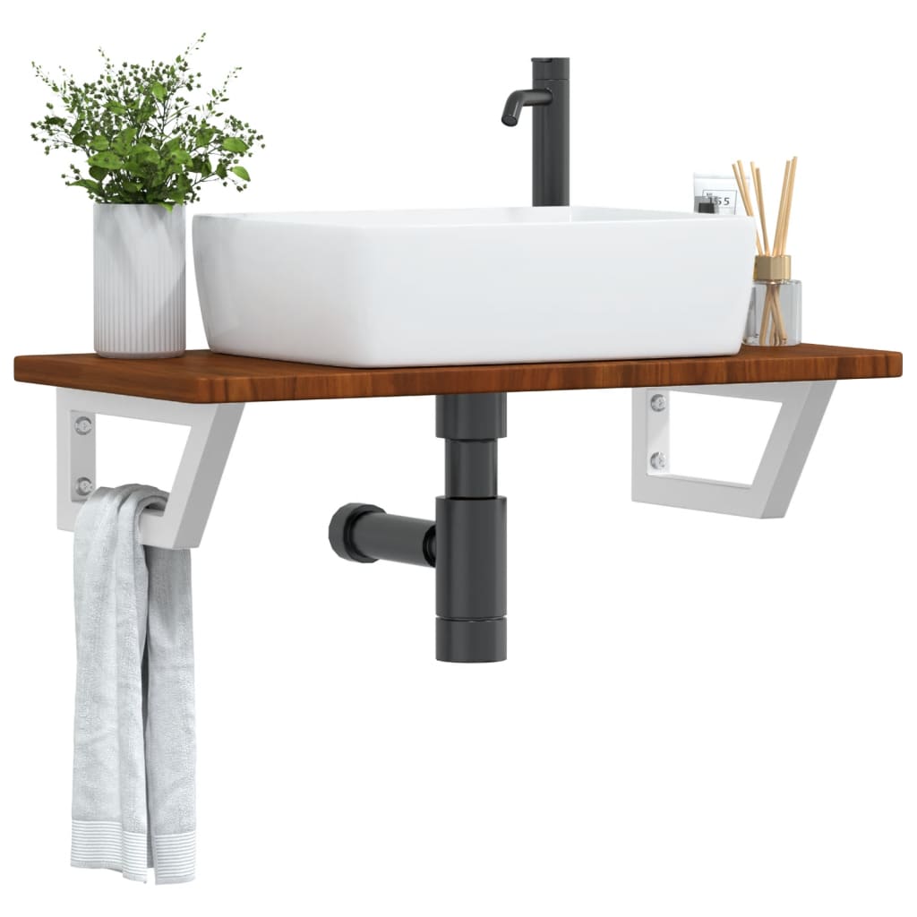 Ripiano a Parete per Lavabo in Acciaio e Massello di Rovere | homemem39