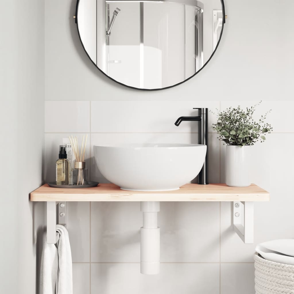 Ripiano a Parete per Lavabo in Acciaio e Massello di Faggio | homemem39