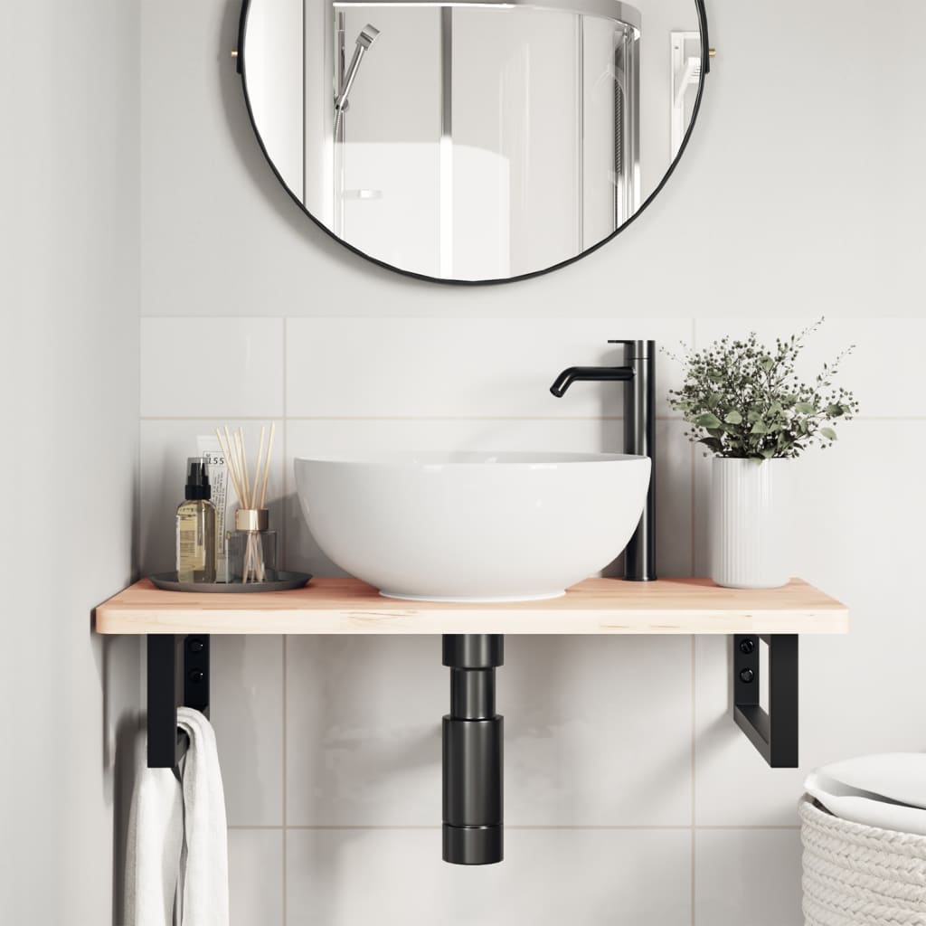 Ripiano a Parete per Lavabo in Acciaio e Massello di Faggio | homemem39