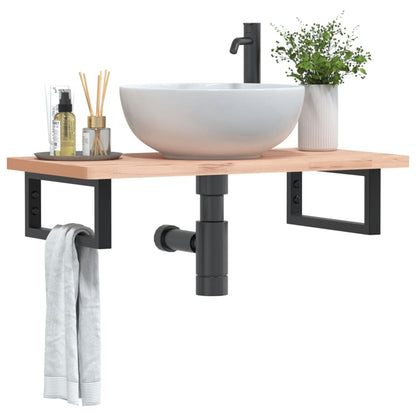 Ripiano a Parete per Lavabo in Acciaio e Massello di Faggio | homemem39