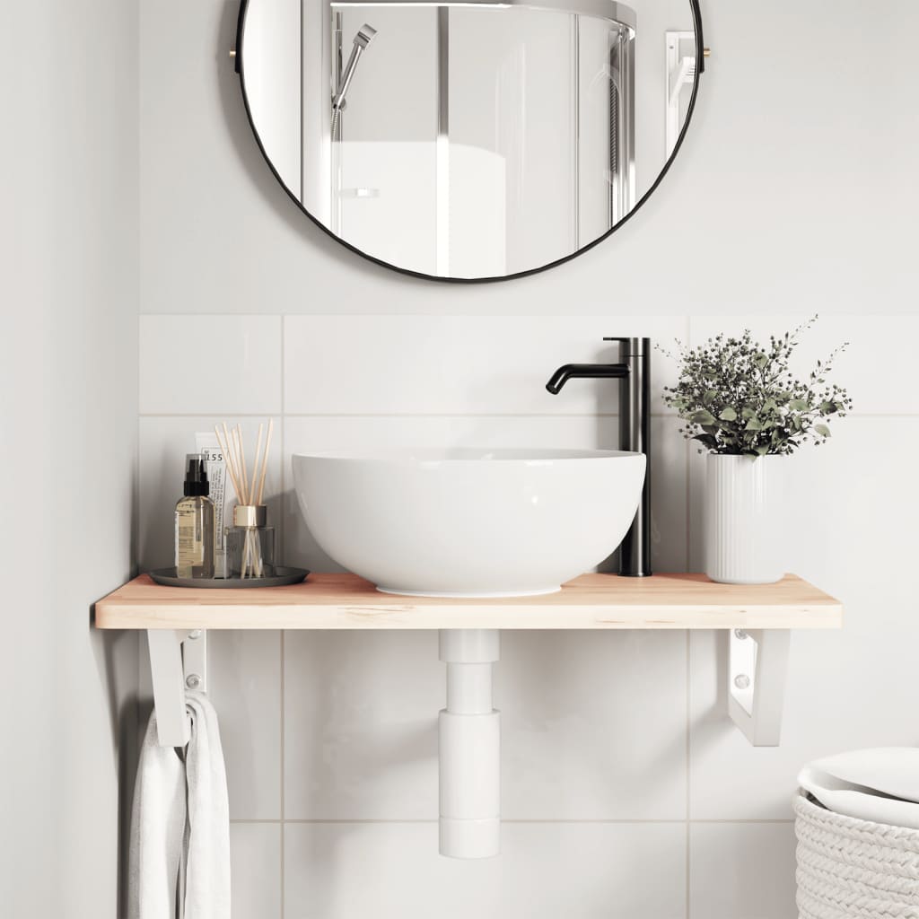Ripiano a Parete per Lavabo in Acciaio e Massello di Faggio