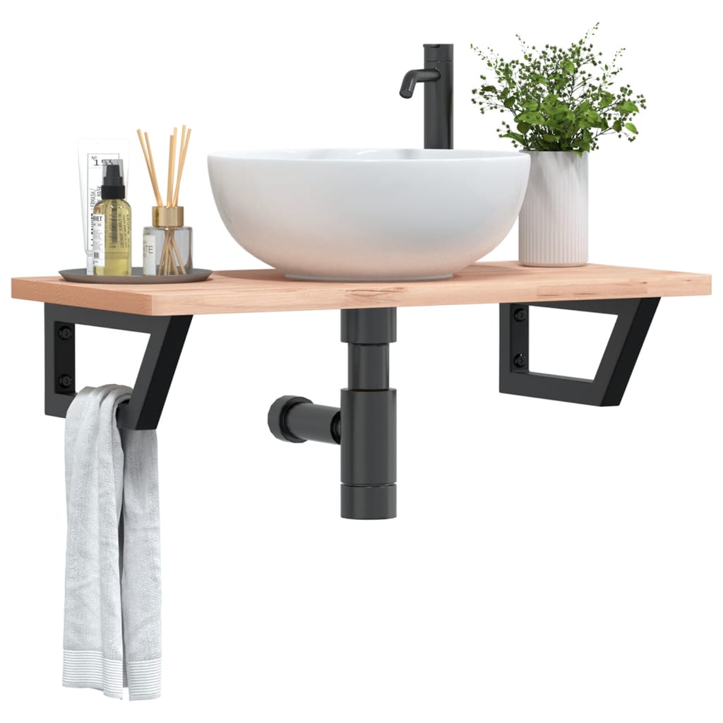 Ripiano a Parete per Lavabo in Acciaio e Massello di Faggio | homemem39