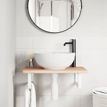 Ripiano a Parete per Lavabo in Acciaio e Massello di Faggio | homemem39