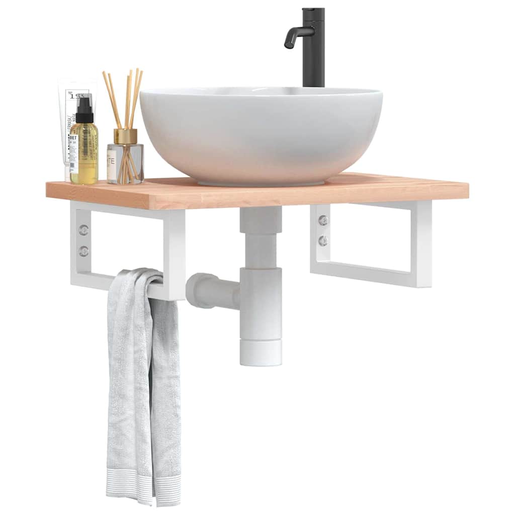 Ripiano a Parete per Lavabo in Acciaio e Massello di Faggio | homemem39