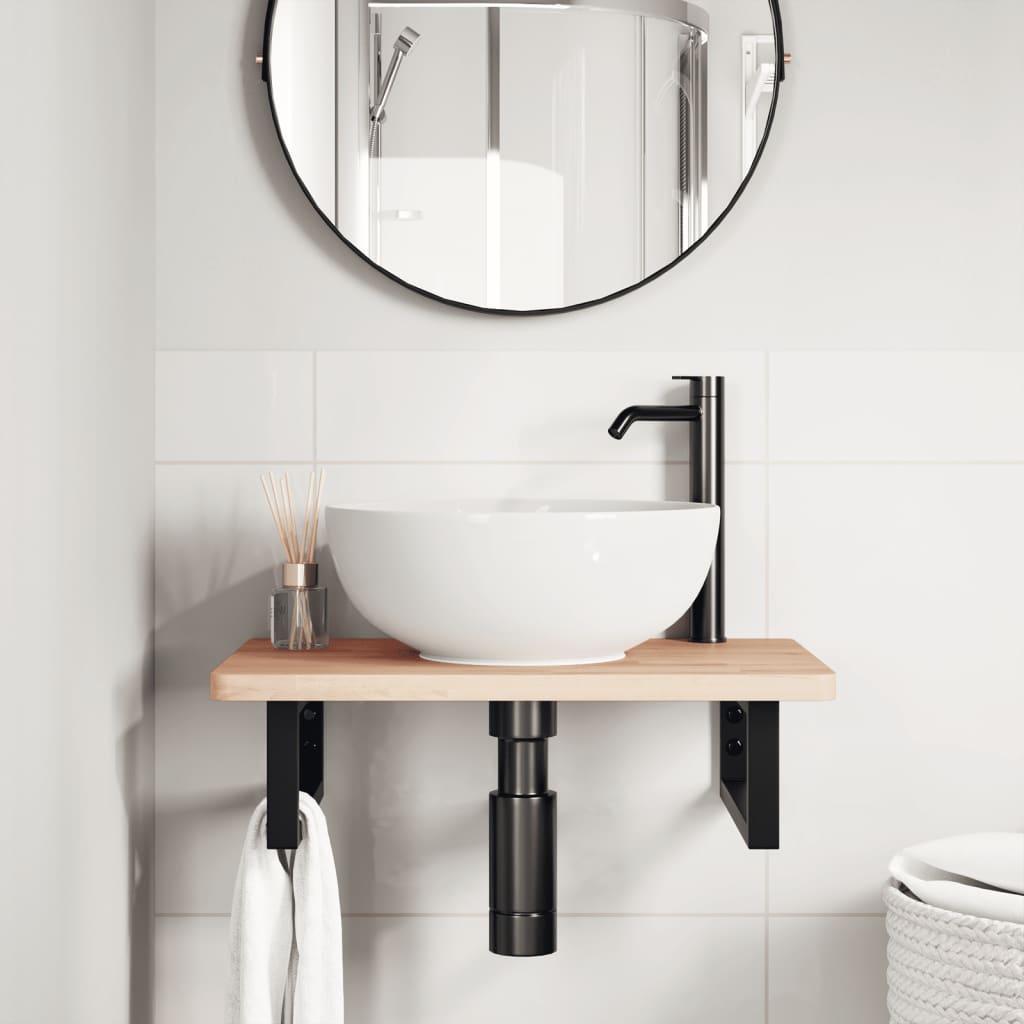 Ripiano a Parete per Lavabo in Acciaio e Massello di Faggio | homemem39