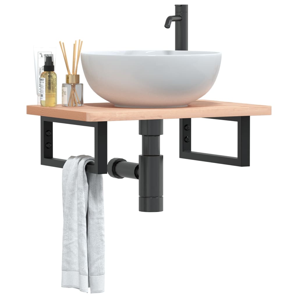 Ripiano a Parete per Lavabo in Acciaio e Massello di Faggio | homemem39