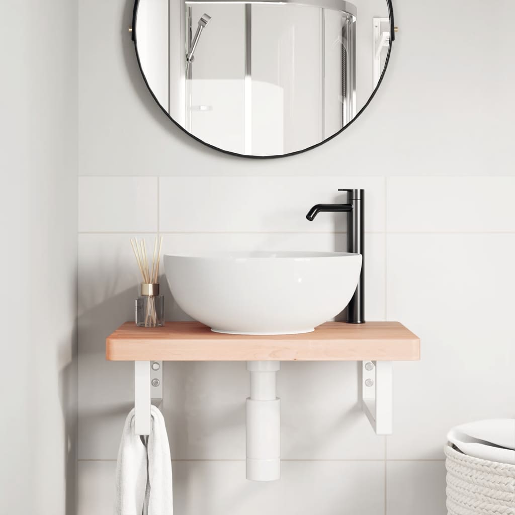 Ripiano a Parete per Lavabo in Acciaio e Massello di Faggio | homemem39
