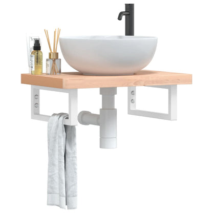 Ripiano a Parete per Lavabo in Acciaio e Massello di Faggio | homemem39