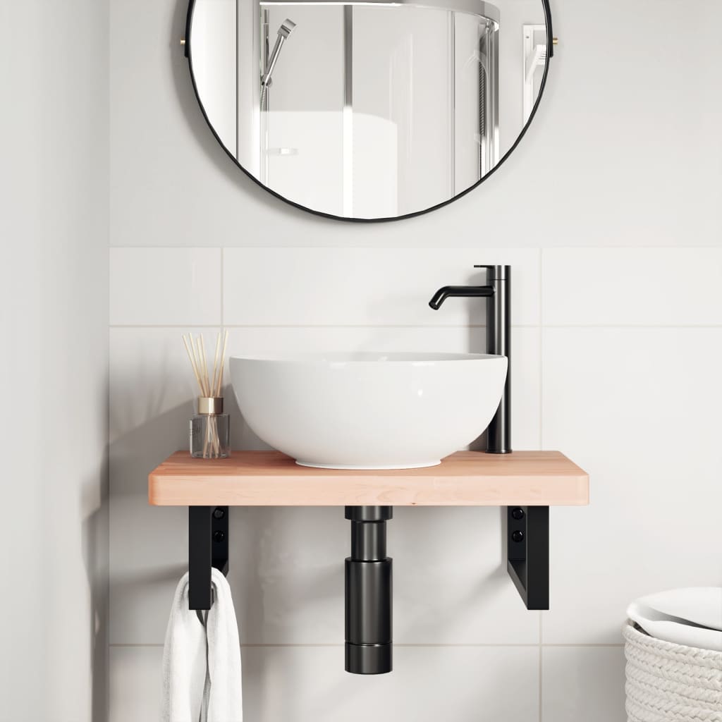 Ripiano a Parete per Lavabo in Acciaio e Massello di Faggio | homemem39
