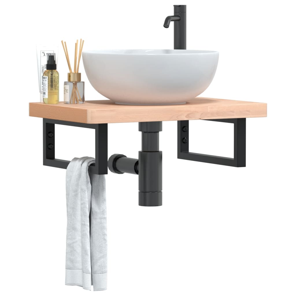 Ripiano a Parete per Lavabo in Acciaio e Massello di Faggio | homemem39
