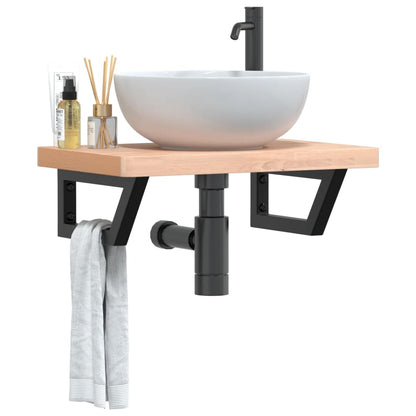 Ripiano a Parete per Lavabo in Acciaio e Massello di Faggio | homemem39