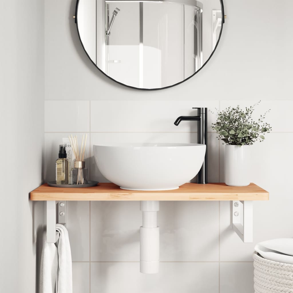 Ripiano a Parete per Lavabo in Acciaio e Massello di Faggio | homemem39
