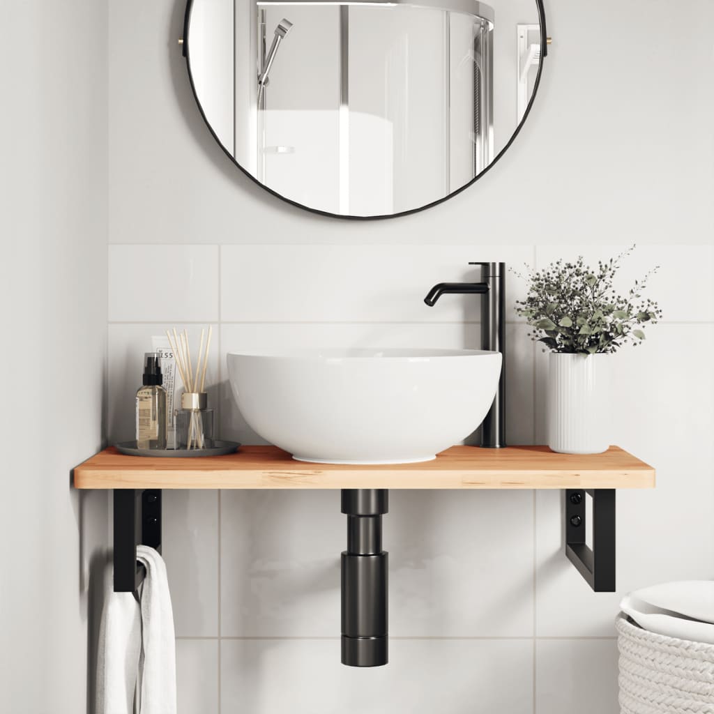 Ripiano a Parete per Lavabo in Acciaio e Massello di Faggio | homemem39