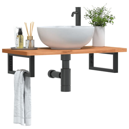 Ripiano a Parete per Lavabo in Acciaio e Massello di Faggio | homemem39