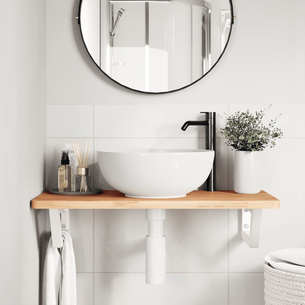 Ripiano a Parete per Lavabo in Acciaio e Massello di Faggio | homemem39