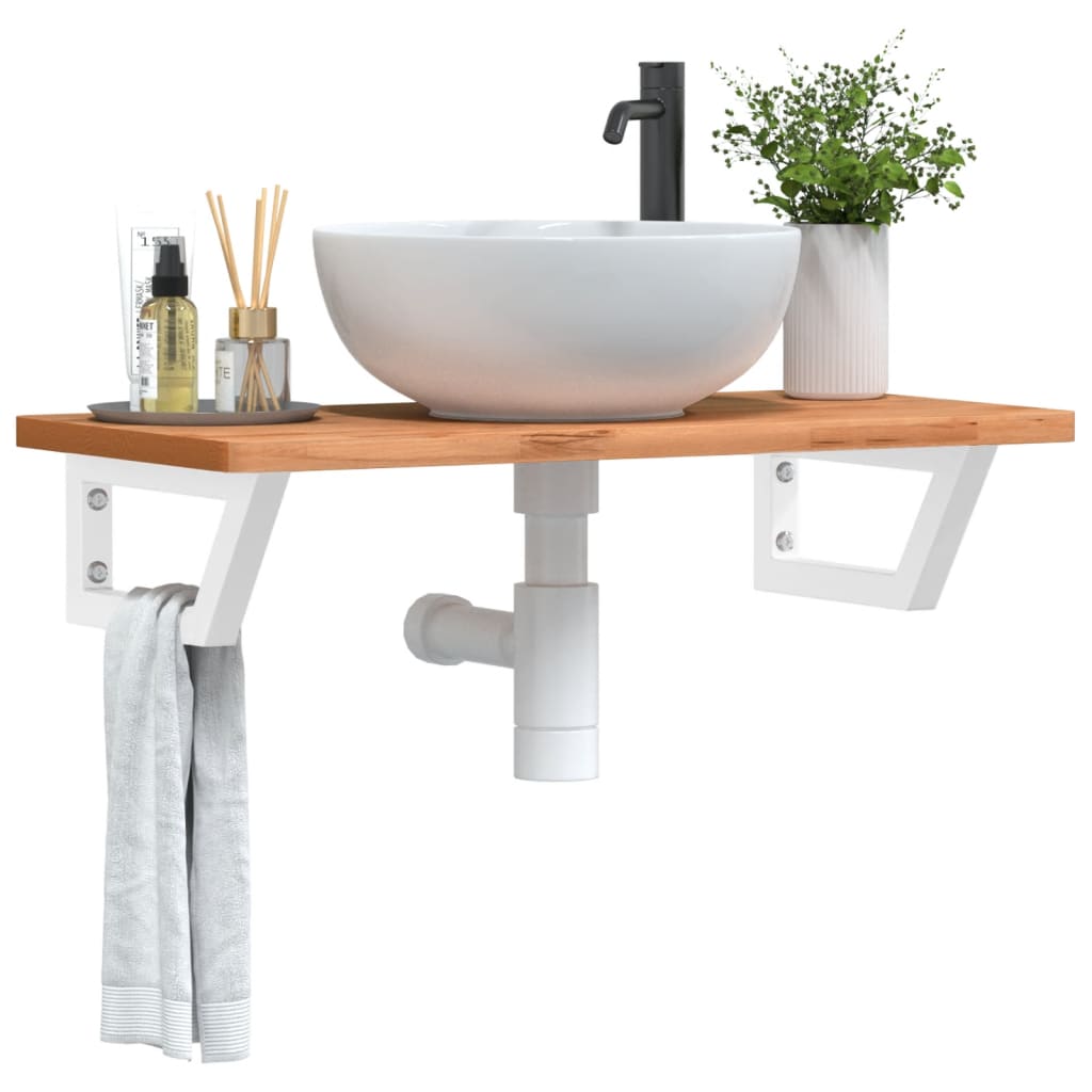 Ripiano a Parete per Lavabo in Acciaio e Massello di Faggio | homemem39
