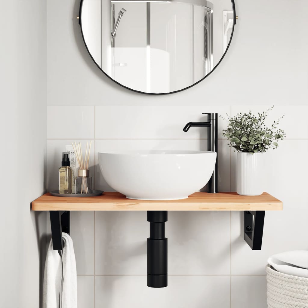 Ripiano a Parete per Lavabo in Acciaio e Massello di Faggio | homemem39