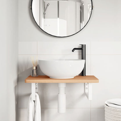 Ripiano a Parete per Lavabo in Acciaio e Massello di Faggio | homemem39