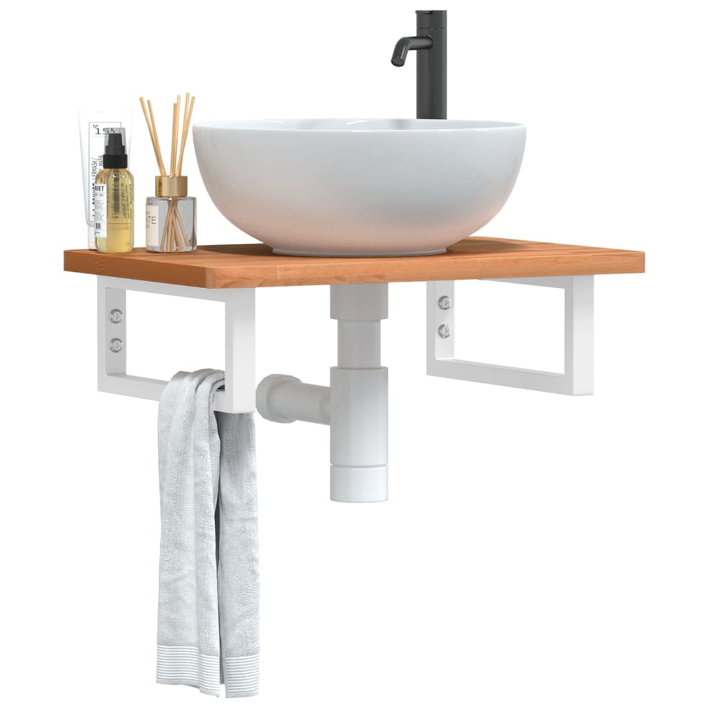 Ripiano a Parete per Lavabo in Acciaio e Massello di Faggio | homemem39