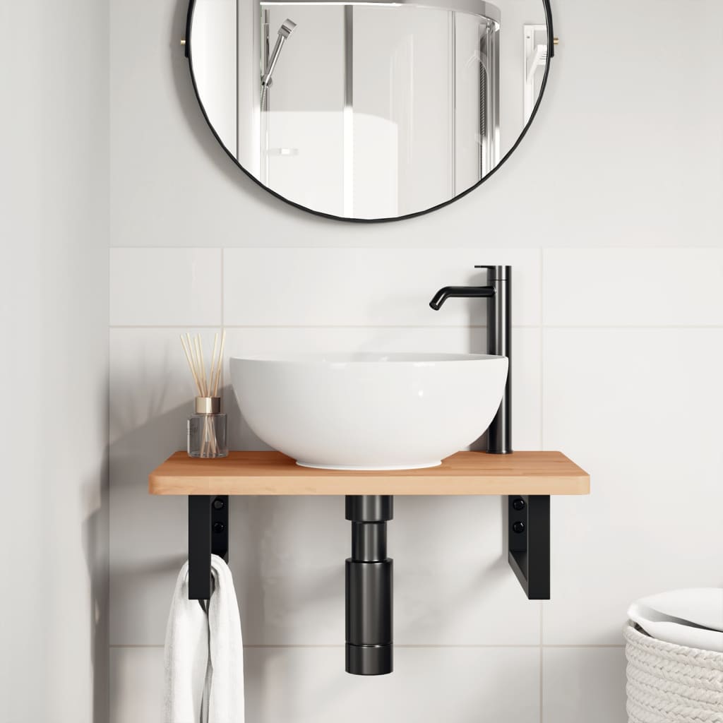 Ripiano a Parete per Lavabo in Acciaio e Massello di Faggio | homemem39