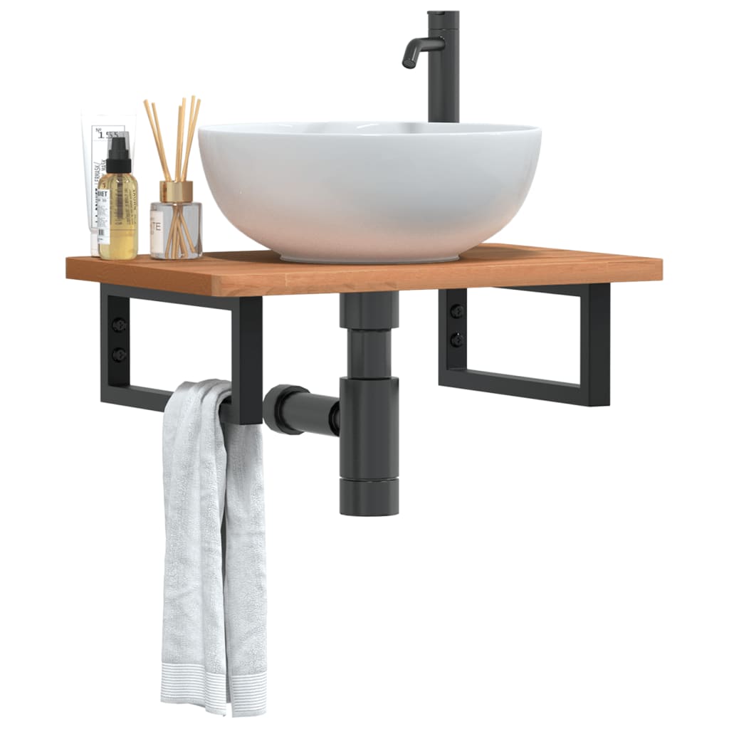 Ripiano a Parete per Lavabo in Acciaio e Massello di Faggio | homemem39