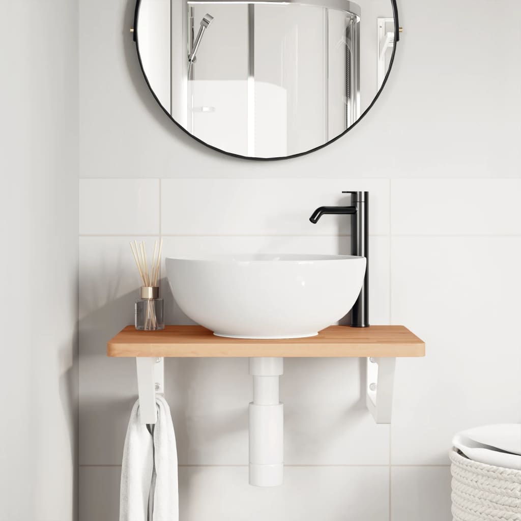 Ripiano a Parete per Lavabo in Acciaio e Massello di Faggio | homemem39