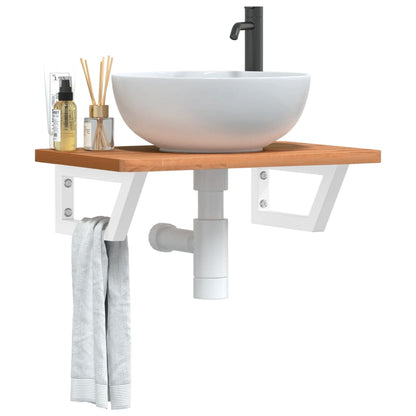 Ripiano a Parete per Lavabo in Acciaio e Massello di Faggio | homemem39