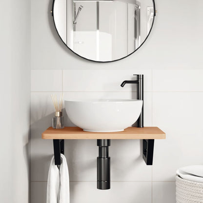 Ripiano a Parete per Lavabo in Acciaio e Massello di Faggio | homemem39