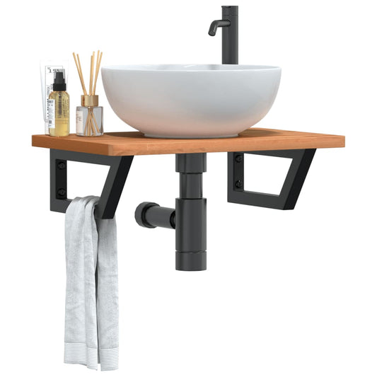 Ripiano a Parete per Lavabo in Acciaio e Massello di Faggio - homemem39