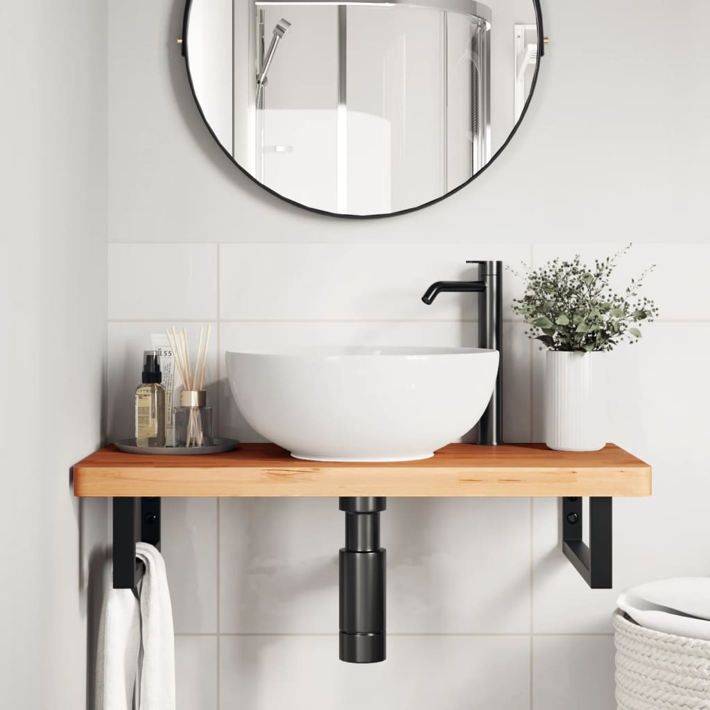 Ripiano a Parete per Lavabo in Acciaio e Massello di Faggio | homemem39