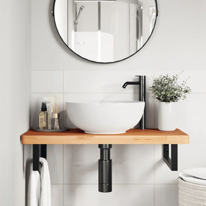 Ripiano a Parete per Lavabo in Acciaio e Massello di Faggio | homemem39