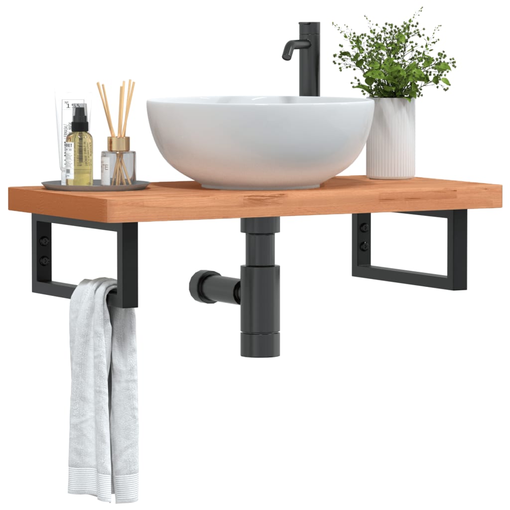 Ripiano a Parete per Lavabo in Acciaio e Massello di Faggio | homemem39