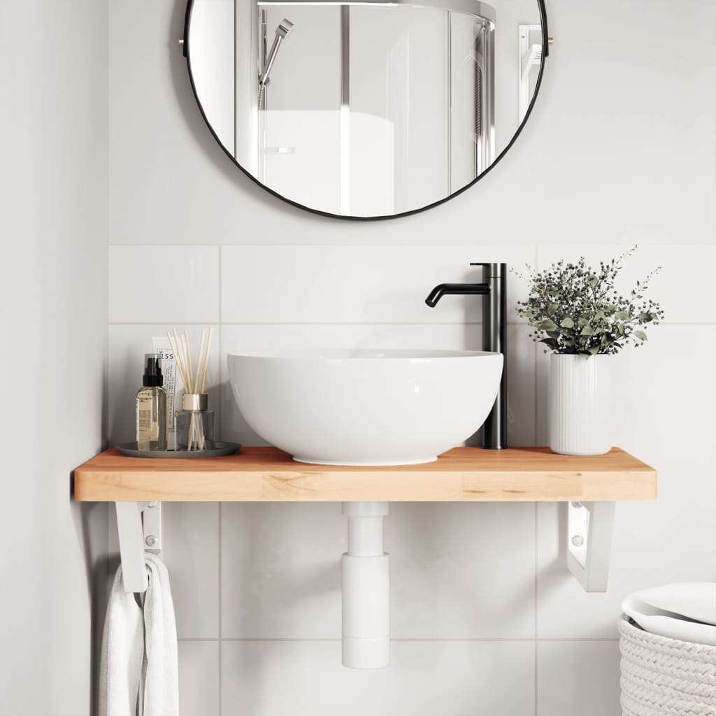 Ripiano a Parete per Lavabo in Acciaio e Massello di Faggio | homemem39
