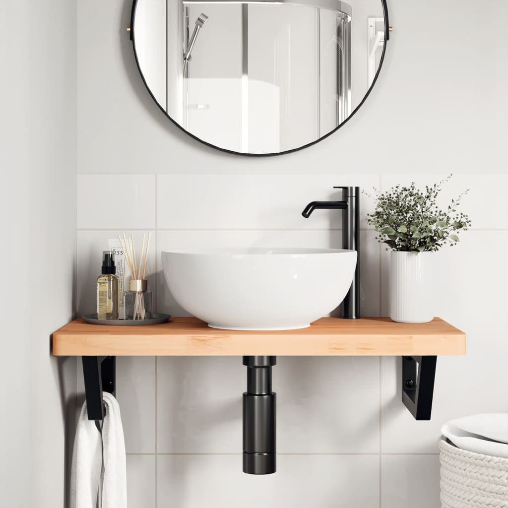 Ripiano a Parete per Lavabo in Acciaio e Massello di Faggio | homemem39