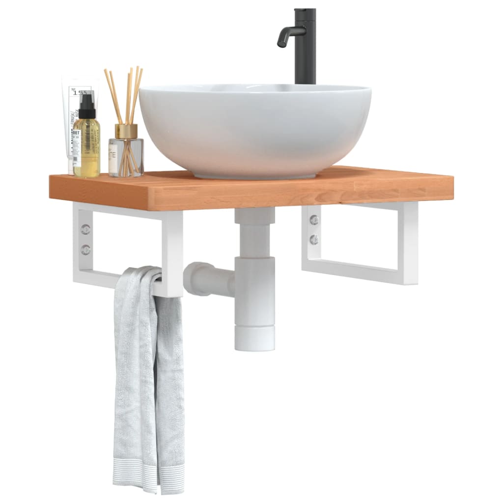 Ripiano a Parete per Lavabo in Acciaio e Massello di Faggio | homemem39