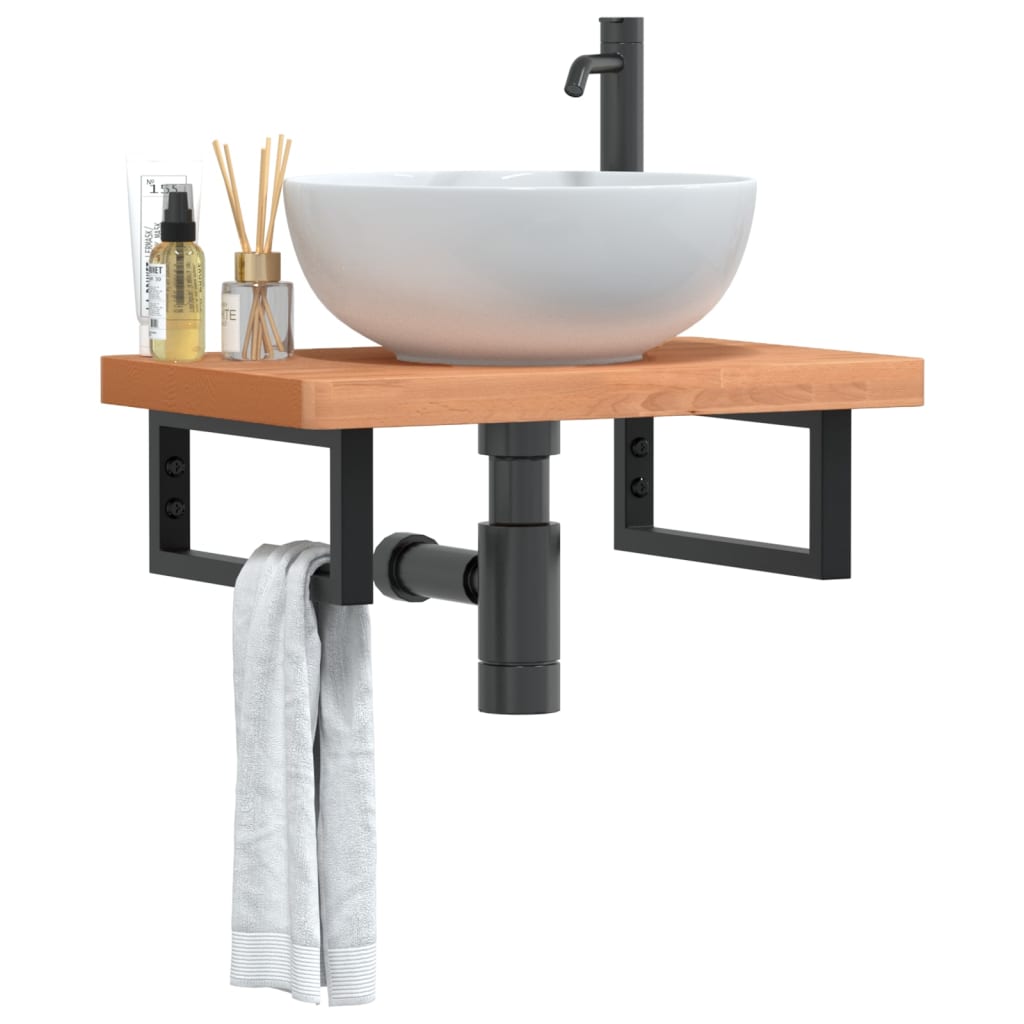 Ripiano a Parete per Lavabo in Acciaio e Massello di Faggio | homemem39