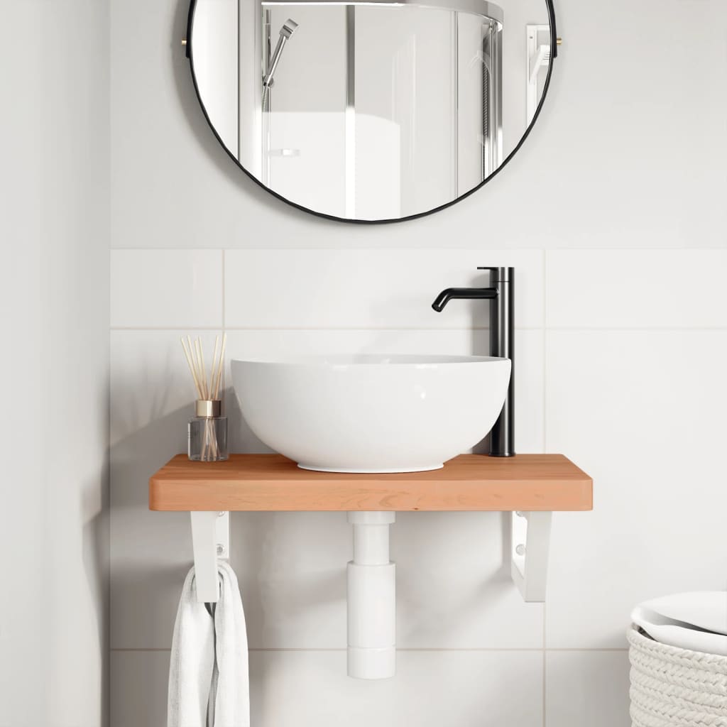 Ripiano a Parete per Lavabo in Acciaio e Massello di Faggio | homemem39