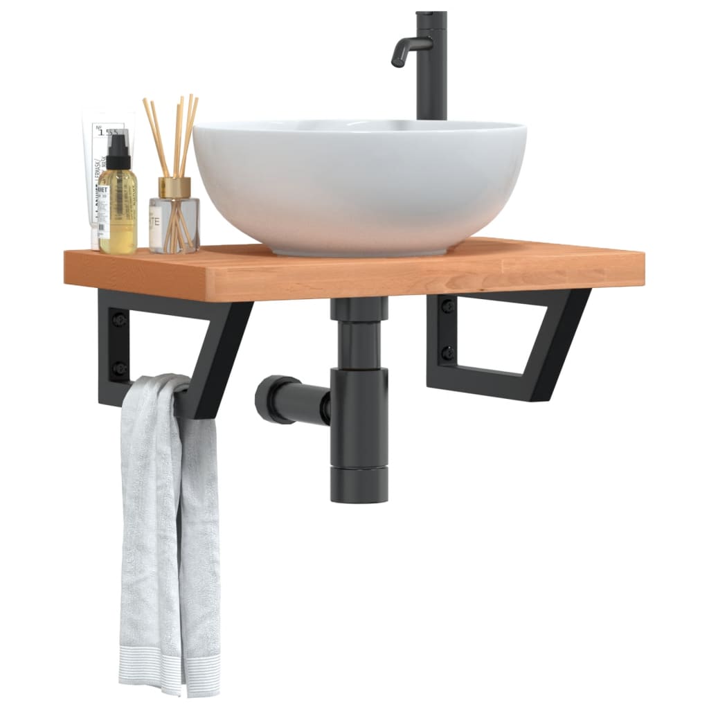 Ripiano a Parete per Lavabo in Acciaio e Massello di Faggio | homemem39