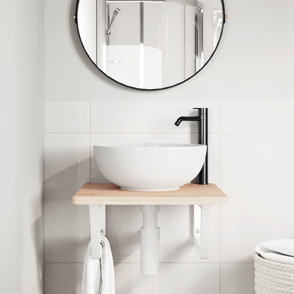 Ripiano a Parete per Lavabo in Acciaio e Massello di Rovere | homemem39