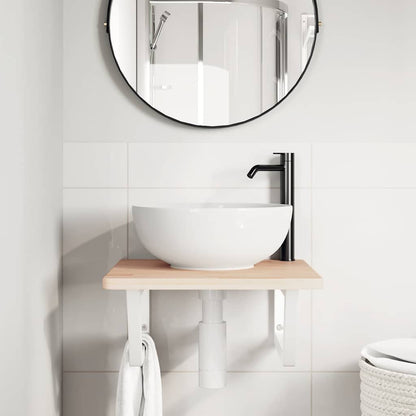 Ripiano a Parete per Lavabo in Acciaio e Massello di Rovere | homemem39