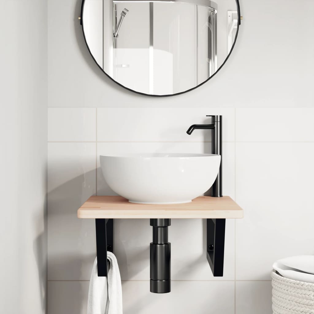 Ripiano a Parete per Lavabo in Acciaio e Massello di Rovere | homemem39